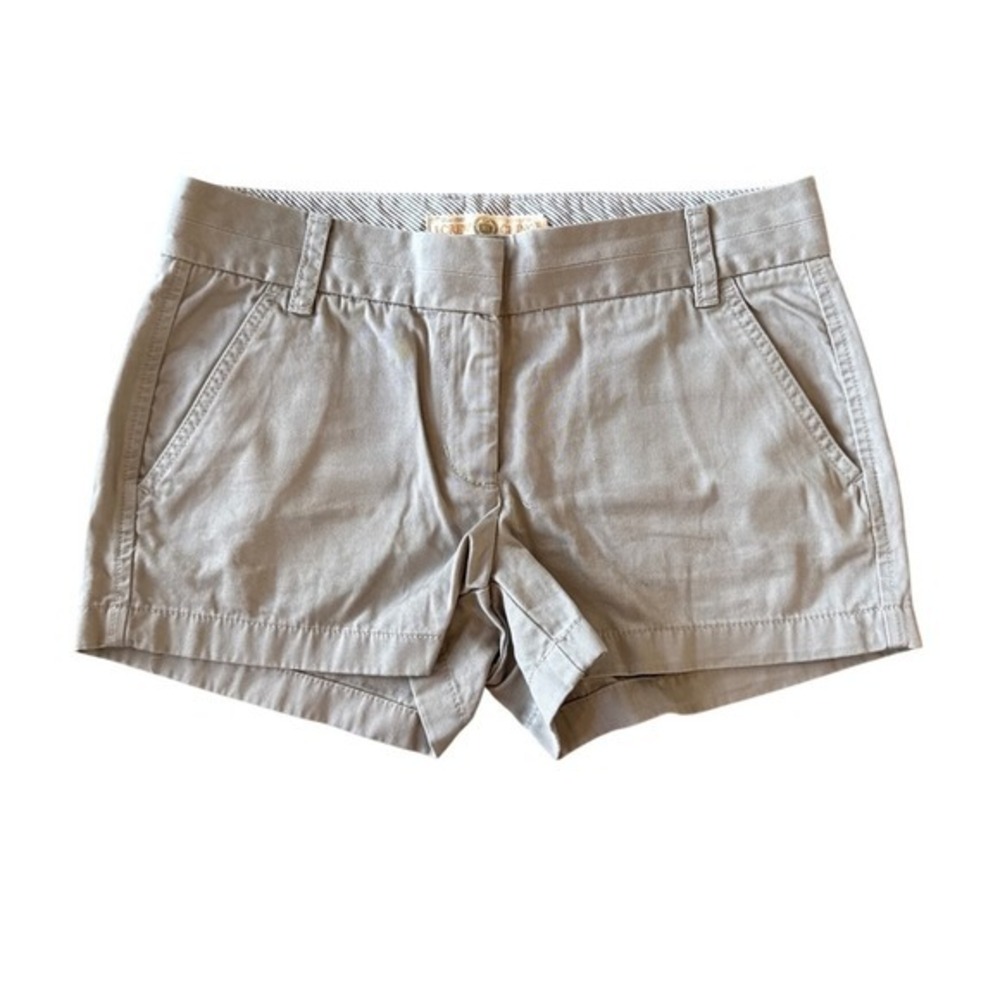 J. Crew Womens Preppy Chino Shorts Mid-Rise Classic Twill Sz 4 Khaki Tan Casual
